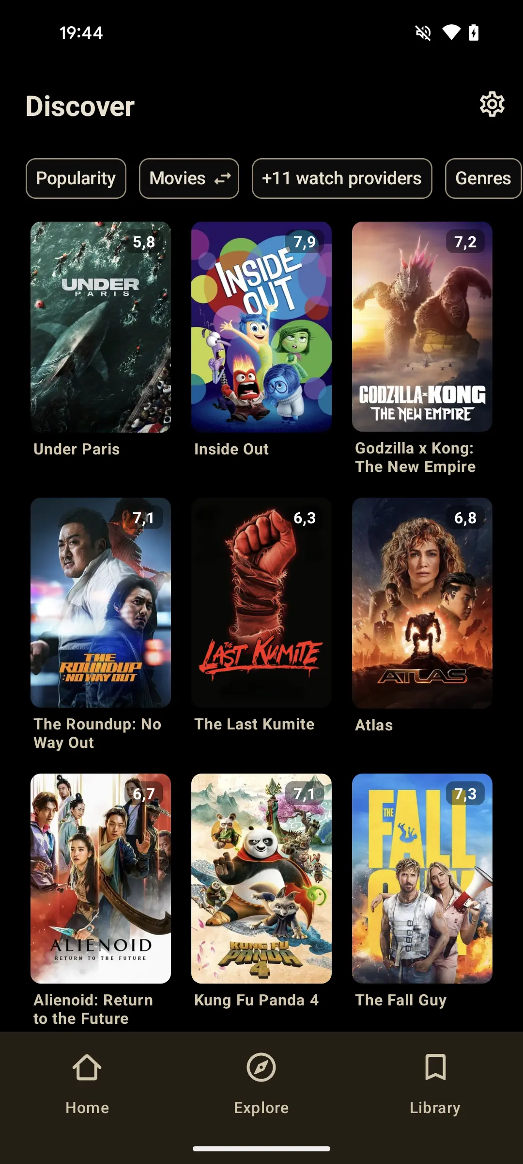 StreamGuide app interface showing movie and TV show details from TMDB