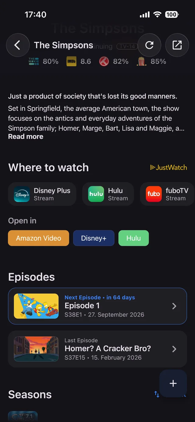 StreamGuide app interface displaying watched progress and upcoming episodes